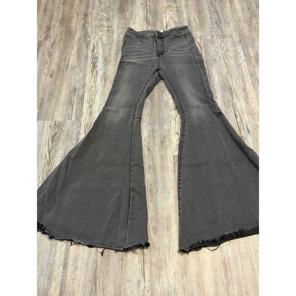 Free People Women’s 25 Black Extreme Bell Bottom Flare Jeans Boho Y2K